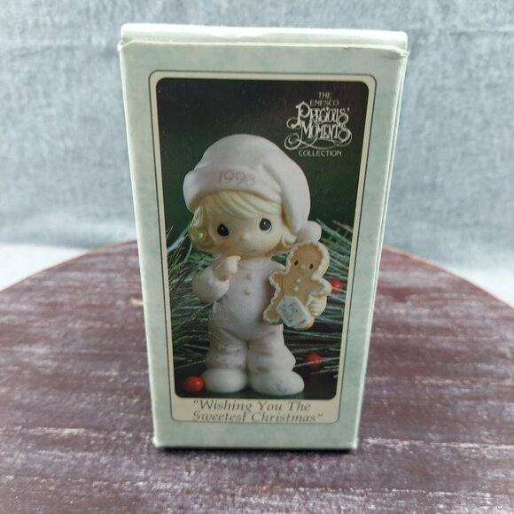 Precious Moments 1993 Wishing You The Sweetest Christmas Collectible Porcelain F - Picture 2 of 8